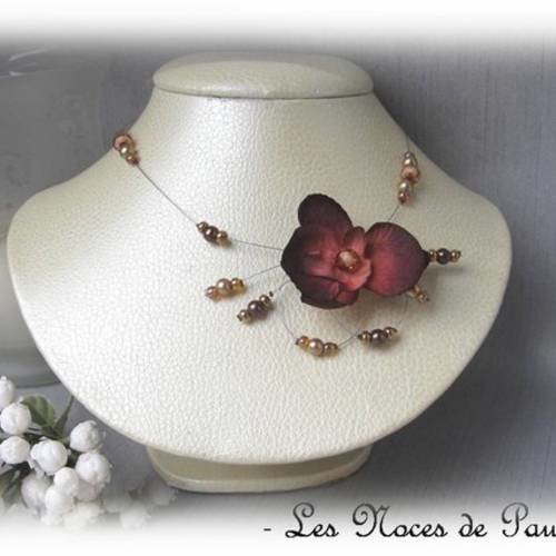 Collier marron orchidée candice, collection tradition 