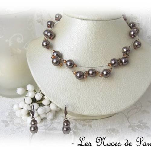 Collier chocolat mélodie 3 rangs collection v2b 'tradition'