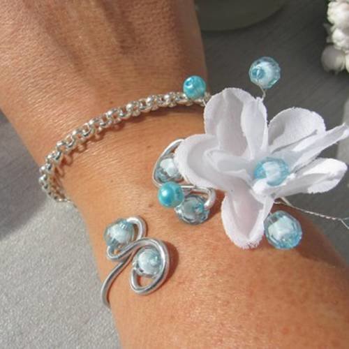 Bracelet blanc et bleu turquoise 'les volutes' v2 