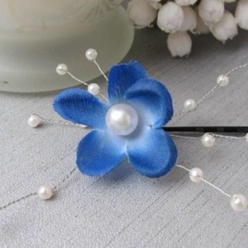 Barrette mariage bleu et blanc à fleur, bijou v2 