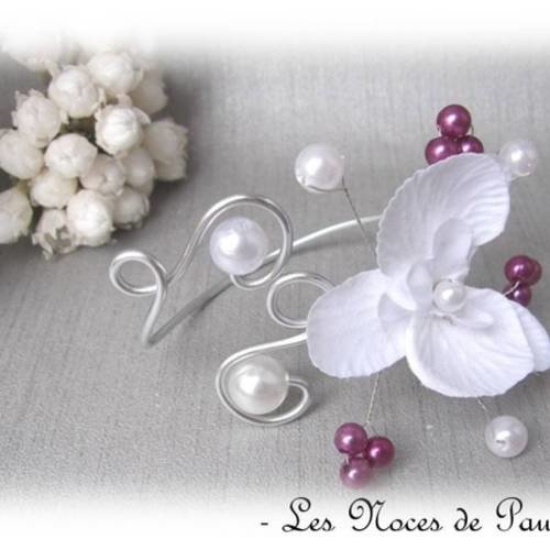 Bracelet mariage blanc et violet orchidée anaïs  