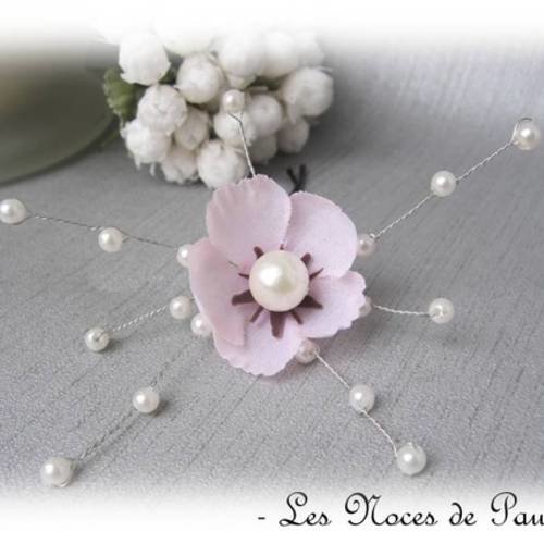Barrette rose et blanc à fleur de cerisier, bijou mariage v2