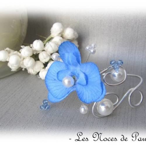 Bracelet bleu azur et blanc orchidée anaïs,  'les volutes' 