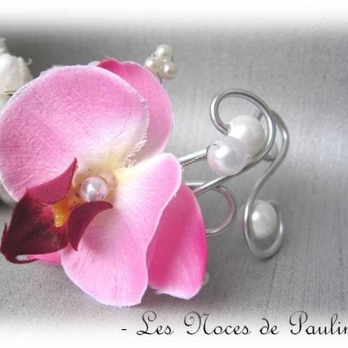Bracelet mariage rose fuchsia orchidée gm anaïs,  'les volutes' v2a 