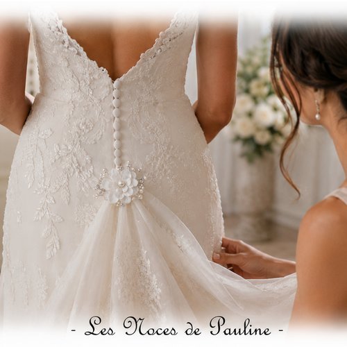 Broche attache-traîne de mariage fleurie – blanc neige ou ivoire eglantine
