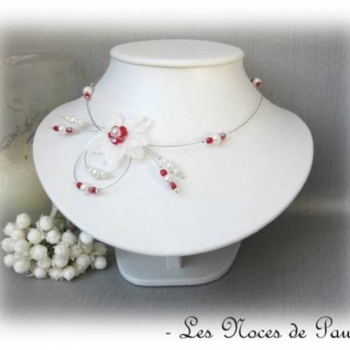 Collier mariage blanc et rouge à fleurs eva collection 'tradition' 