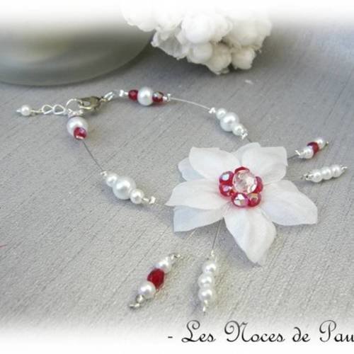 Bracelet mariage blanc et rouge à fleurs eva collection 'tradition' 