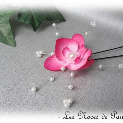 Pic à chignon rose et blanc orchidée bijou