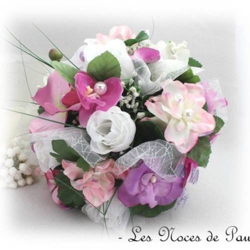 Bouquet de mariée parme rose et blanc eternel orchidées 