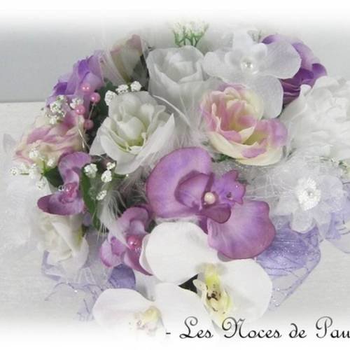 Bouquet de mariée parme et blanc eternel orchidées 