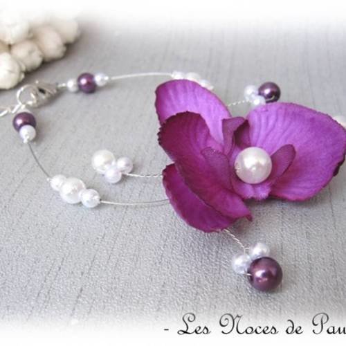 Bracelet mariage violet et blanc orchidée papillon esther a 