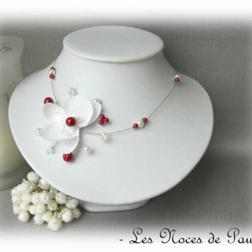 Collier mariage blanc et rouge orchidée elsa 