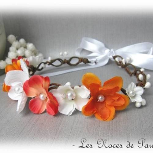 Couronne de fleurs mariage orange et blanc orchidée 