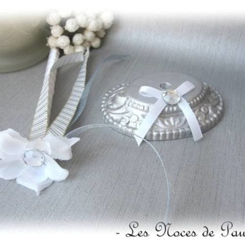 Porte stylo mariage blanc et argent fleur et strass 