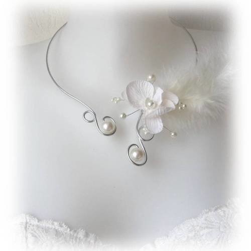Collier mariage ivoire orchidée scarlett plumes mariage a 