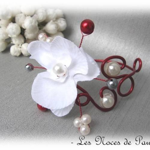 Bracelet mariage blanc, rouge et gris orchidée anaïs b 