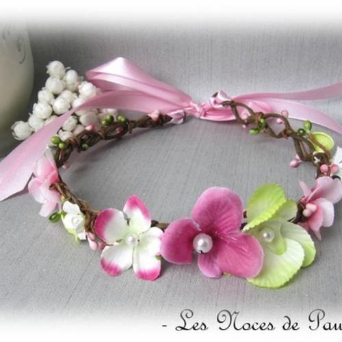 Couronne de fleurs mariage rose et vert orchidée a 
