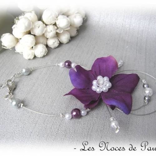 Réservés, bracelets mariage violet et blanc à fleurs eva collection 'tradition' 