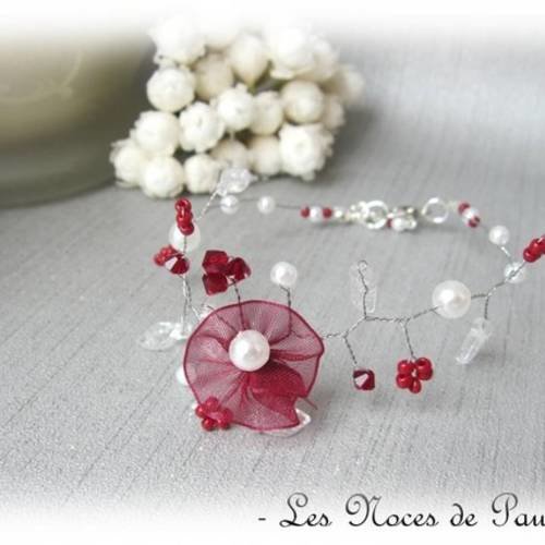 Bracelet mariage bordeaux et blanc daisy collection 'torsade' 