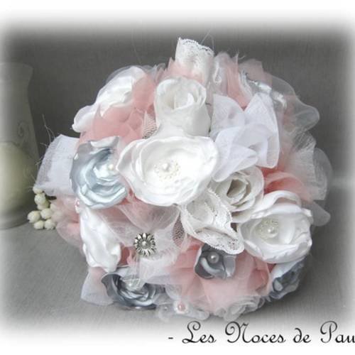 Bouquet de mariée gris blanc, rose eternel c 