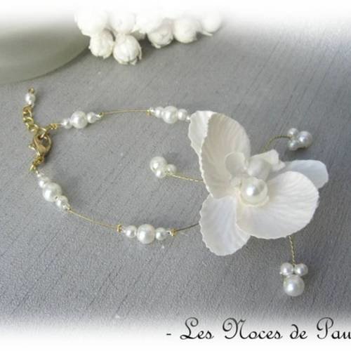 Bracelet mariage ivoire et doré orchidée papillon esther b 