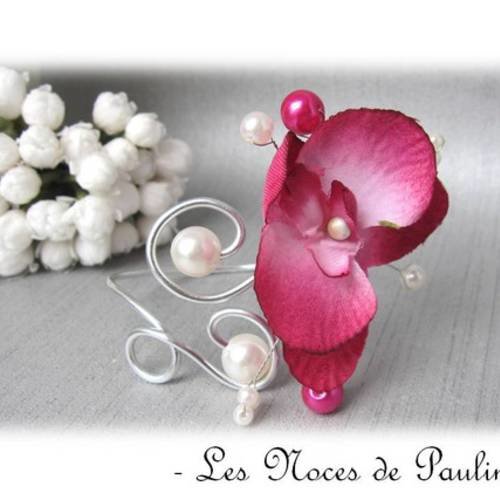 Bracelet mariage rose fuchsia et blanc orchidée  'les volutes' 