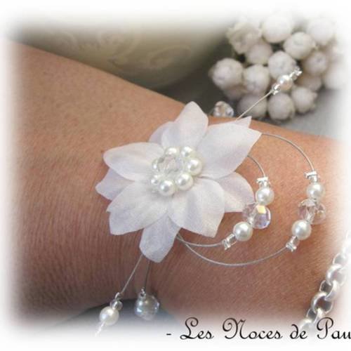 Bracelet mariage blanc à fleurs de soie eva collection 'tradition' b 