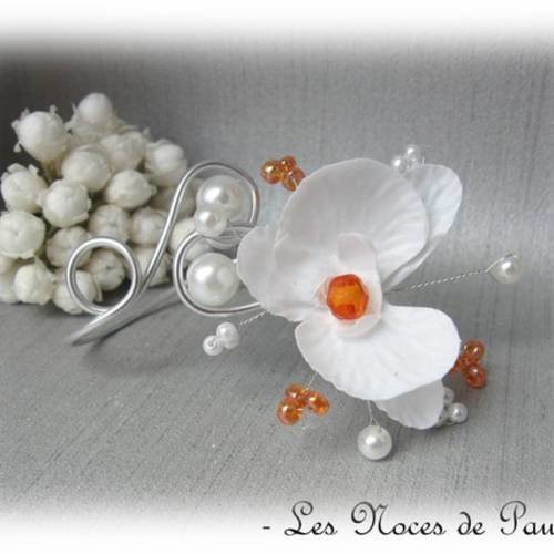 Bracelet blanc et orange orchidée anaïs,  'les volutes' a 