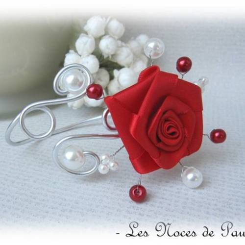 Bracelet mariage rouge et blanc rose anaïs  'les volutes' c 