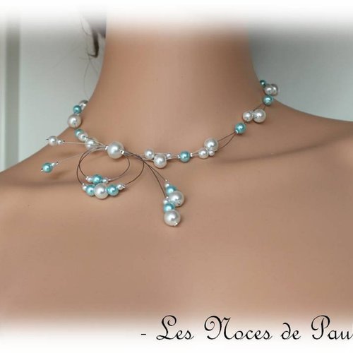 Collier mariage blanc et turquoise en perles alice collection 'tradition' 