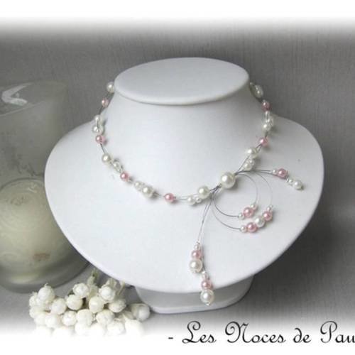 Collier mariage ivoire et rose en perles alice collection 'tradition' 