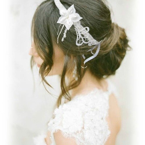 Headband mariage ivoire fleur satin dentelle kristen 