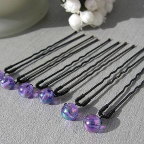 Pics à chignon violet perles simples 6 pièces b 