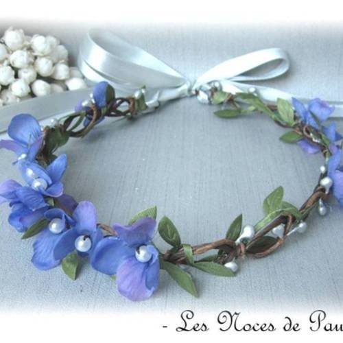 Couronne de mariage à fleurs bleu violet fiona 