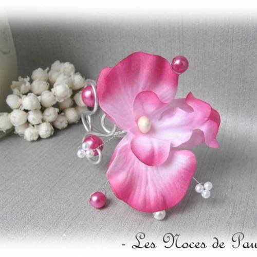 Bracelet mariage rose fuchsia orchidée tgm anaïs,  'les volutes' a 