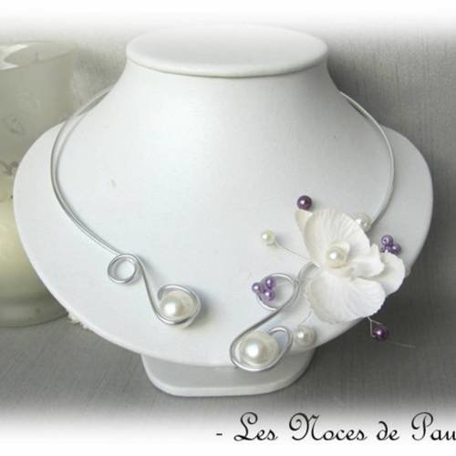 Collier mariage ivoire, parme et violet orchidée anaïs 