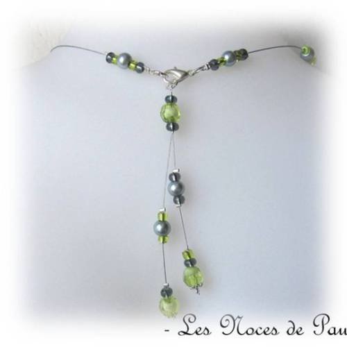 Bijou de dos gris et vert  à deux pendants candice b 