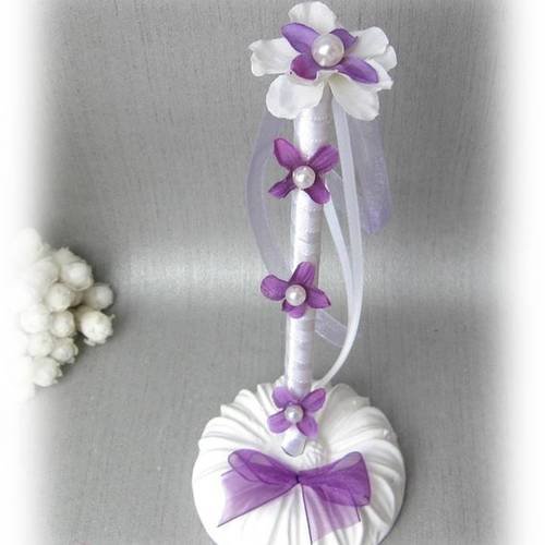 Porte stylo mariage blanc et violet fleurs b 
