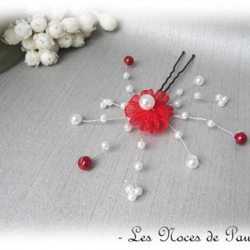 Pic mariage rouge et blanc organza daisy, collection torsades