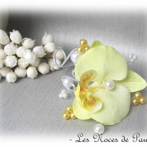 Bracelet jaune et blanc orchidée gm anaïs,  'les volutes' b 