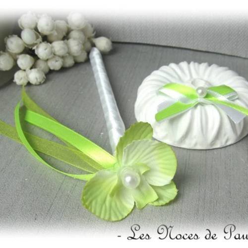 Porte stylo mariage vert et blanc orchidée 