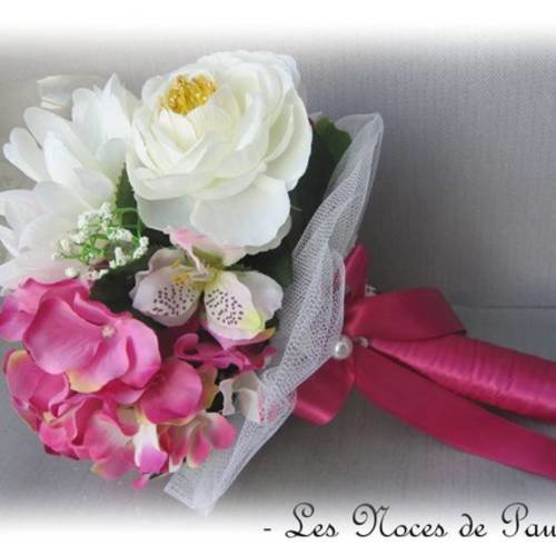 Bouquet de mariée fuchsia et blanc eternel 