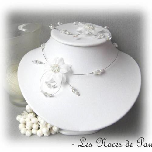 Collier mariage blanc à fleurs de soie eva collection 'tradition' c 