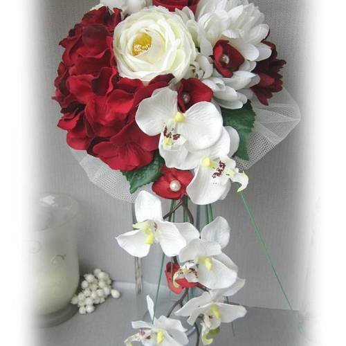 Bouquet de mariée rouge bordeaux et ivoire eternel orchidées a 