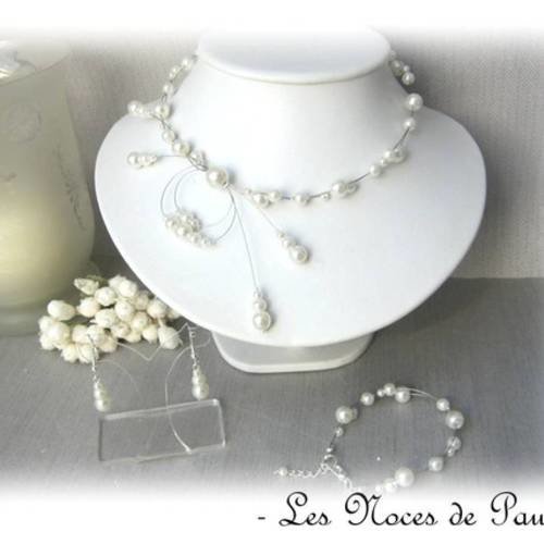 Parure mariage ivoire en perles alice  3 pièces 