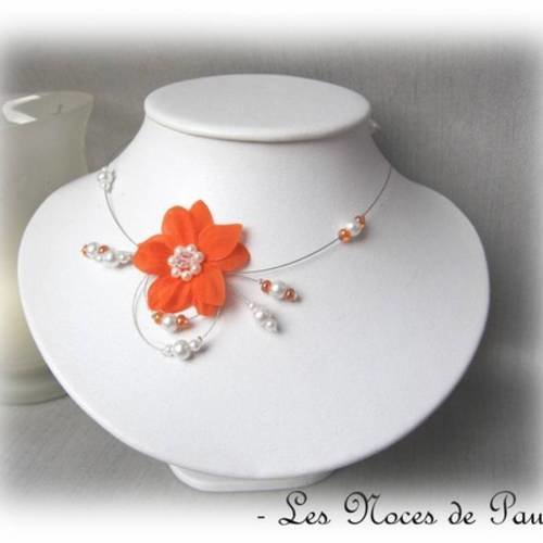 Collier mariage orange et blanc à fleurs de soie eva collection 'tradition' d 
