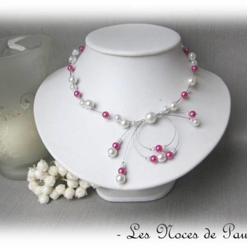 Collier mariage fuchsia et ivoire en perles alice collection 'tradition' b 