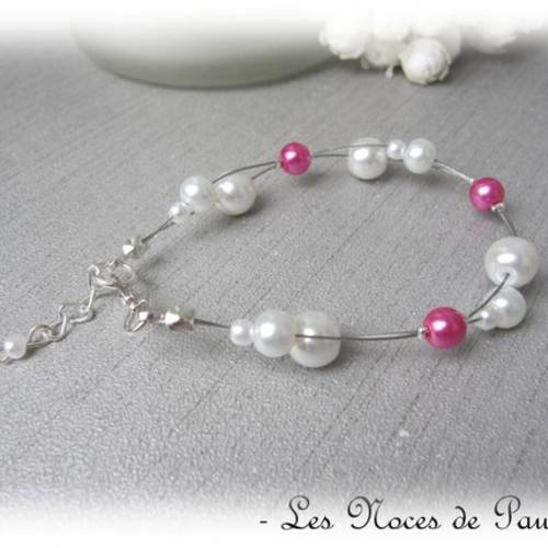 Bracelet mariage ivoire et rose fuchsia alice collection 'tradition' 