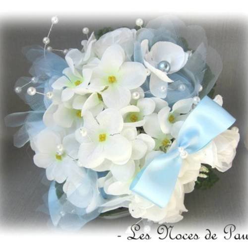 Bouquet mariage blanc et bleu ciel eternel mm 