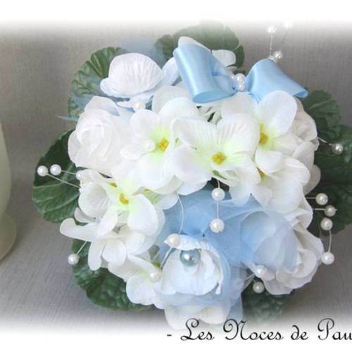 Bouquet mariage blanc et bleu ciel eternel pm 